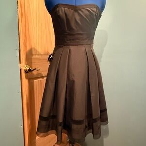 White House Black Market Brown Strapless Pleated Dress